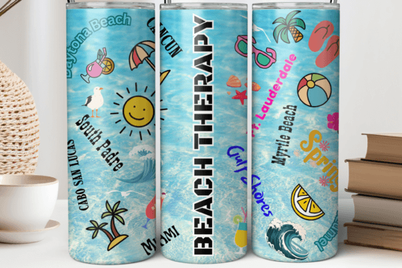 20oz Beach Therapy Tumbler Wrap PNG: Graphics for Tumbler Wraps