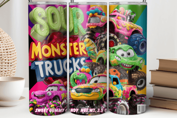 20oz Monster Truck Gummies Tumbler Wrap Graphics