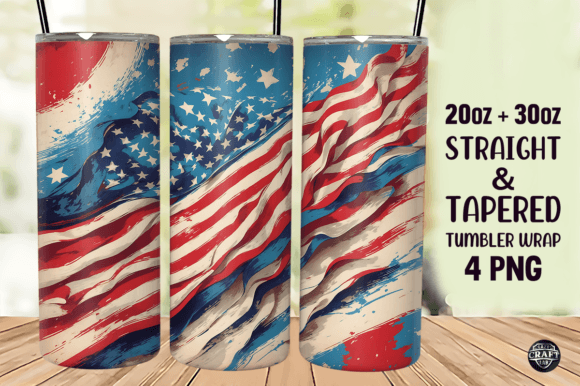 4th of July Flag Skinny Tumbler Wrap PNG Graphics