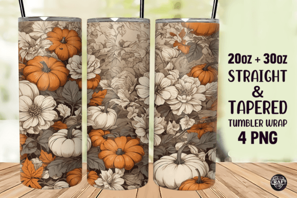 Autumn Pumpkins Floral Tumbler Wraps Graphics