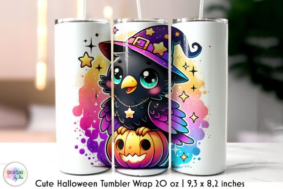 Black Crow Cute Halloween Tumbler Wrap Graphics