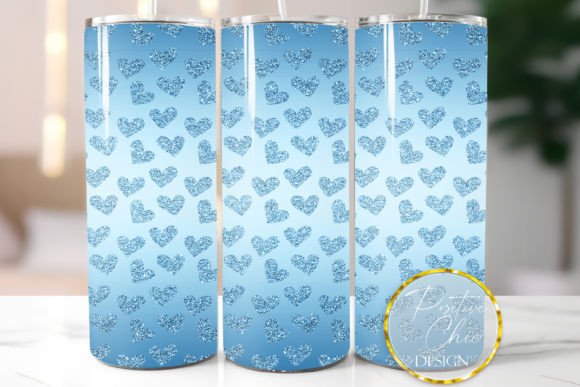 BLue Tumbler Wrap Glitter Hearts PNG: Graphics for Crafts Sellers