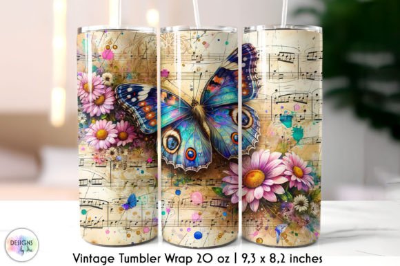 Butterfly with Flowers Tumbler Wrap: Graphics for Local Branding & Tumbler Wraps