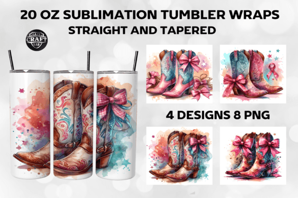 Cowgirl Boots Bow Coquette Tumbler Wrap Graphics