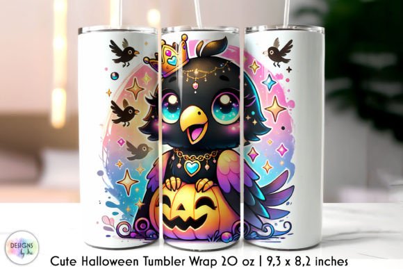 Cute Black Crow Halloween Tumbler Wrap Graphics