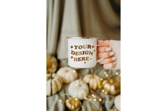Enamel Camp Cup Mockup: Fall Tin Mug Graphics for Mugs Amp