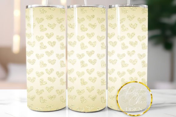 Gold Glitter Hearts Tumbler Wrap PNG
