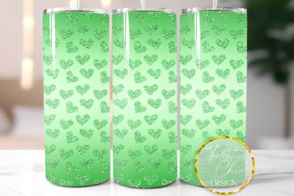 Green Glitter Hearts Tumbler Wrap Design: Graphics for Crafts-Driven Brands