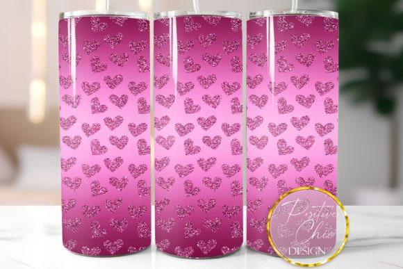 Hot Pink Tumbler Wrap Glitter Hearts PNG: Graphics for Crafts-Driven Branding