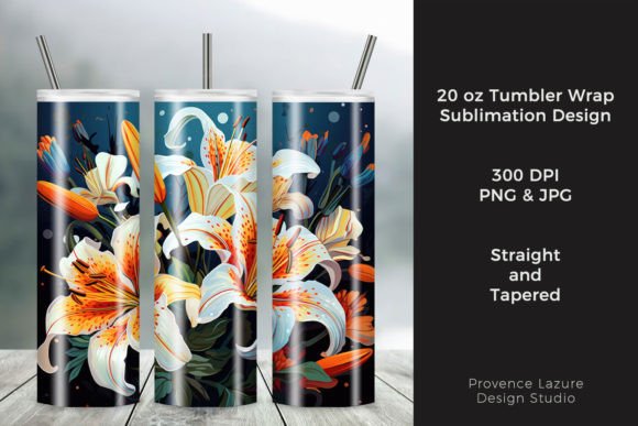 Modern White Lilies Tumbler Wraps Graphics
