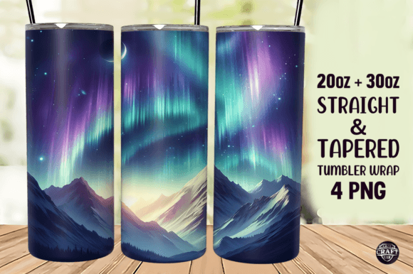 Mountains Aurora Borealis Tumbler Wrap Graphics