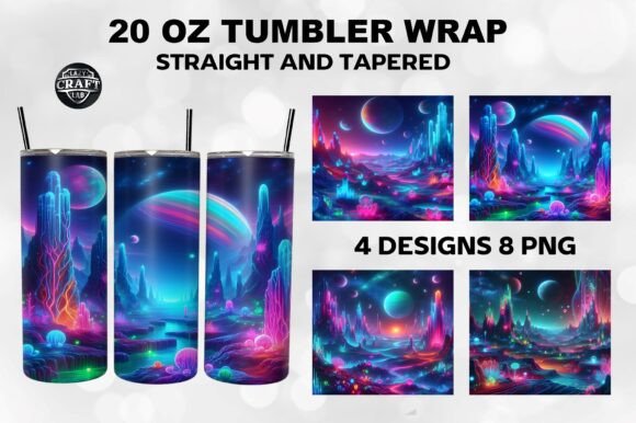 Neon Alien Planet Landscape Tumbler Wrap Graphics