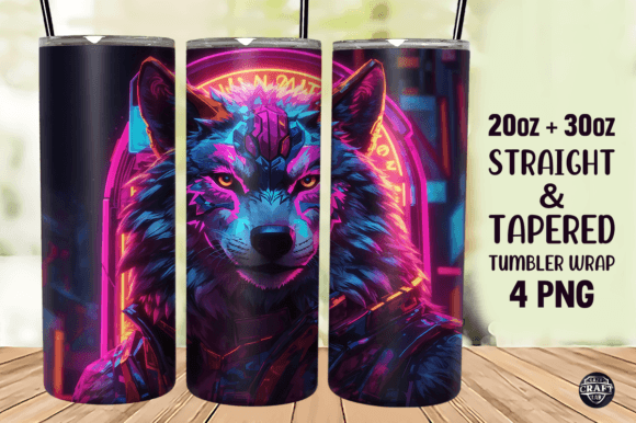Neon Wolf Tumbler Wrap PNG Graphics