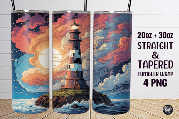 Ocean Lighthouse Skinny Tumbler Wrap PNG Graphics