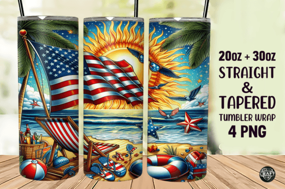 Patriotic Beach 4th of July Tumbler Wrap Graphics