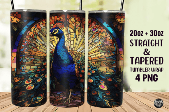 Peacock Stained Glass Tumbler Wrap 20oz Graphics