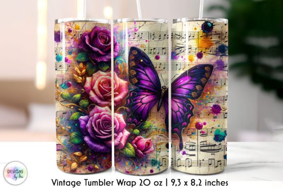 Purple Butterfly Vintage Tumbler Wrap Graphics