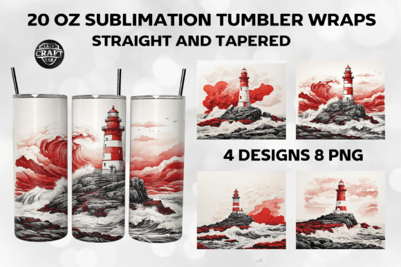 Red White Lighthouse Tumbler Wrap 20oz Graphics