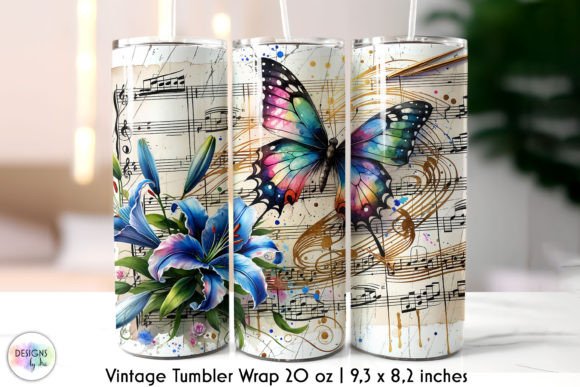 Retro Butterfly on Music Sheet Tumbler Graphics
