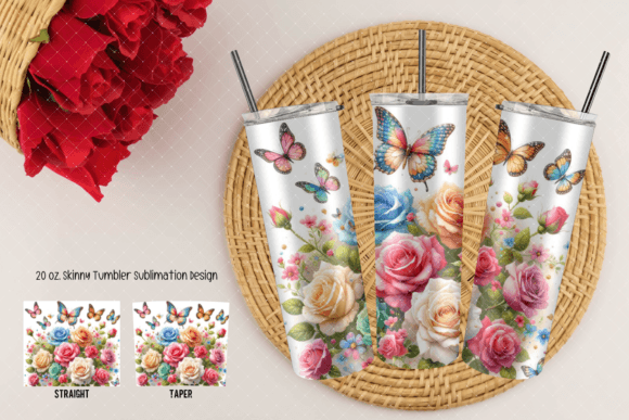 Rose Butterfly Glitter 20 OZ Tumbler Sub