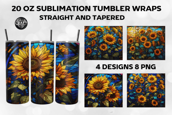 Sunflower Stained Glass Tumbler Wrap PNG: Graphics for Warm, Handmade Tumbler Wraps