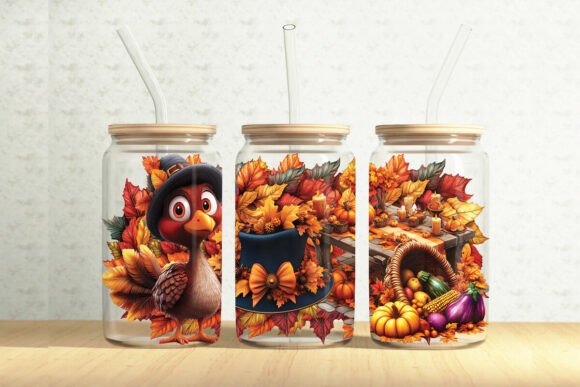 Thanksgiving 16oz Glass Tumbler Graphics & Illustrations