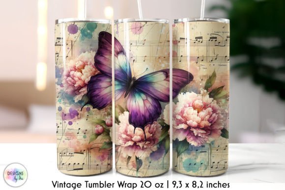 Vintage Butterfly Music Sheet Tumbler Graphics