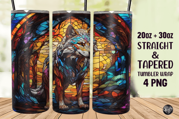 Wolf Stained Glass Tumbler Wrap 20oz PNG Graphics